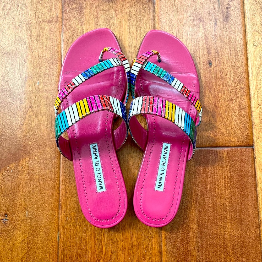 Manolo Blahnik Rainbow Susa Sandals, 37